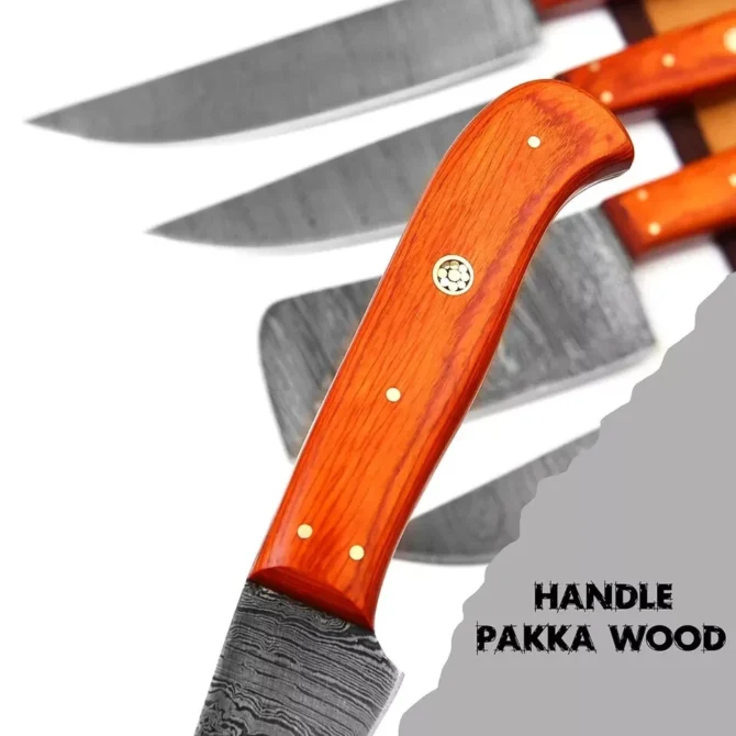 Damascus Steel Chef Knife Set – 5 Pc Handmade Kitchen Knives with Leather Roll Bag, Sharp Blades & Durable Handle