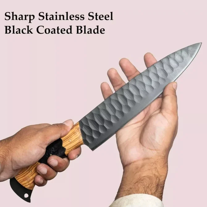 Premium 5-Piece D2 Steel Chef Knife Set with Leather Roll Bag