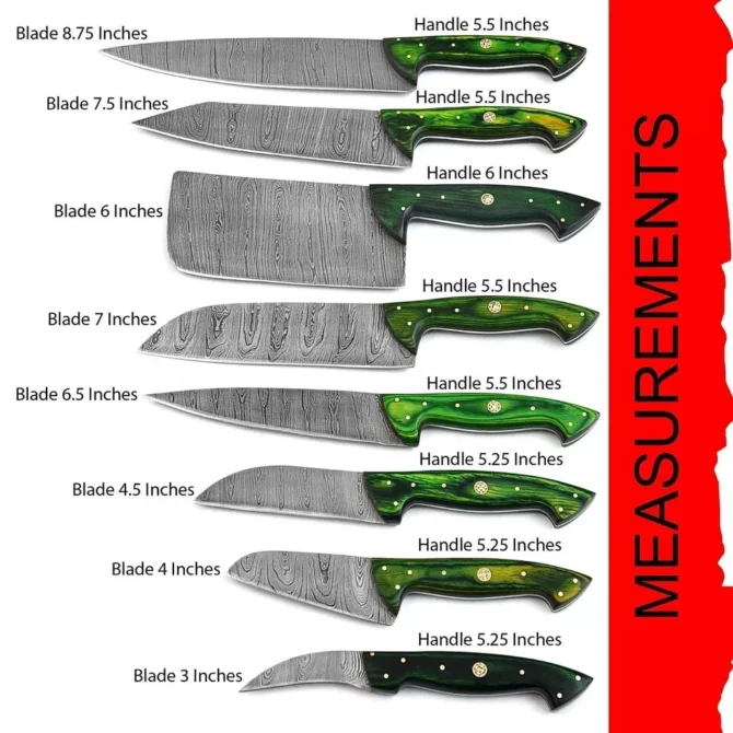 Handmade Damascus Steel Chef Knife Set with Roll Bag – 8 Piece Professional Kitchen Knives with Pink Paukka Wood Handles