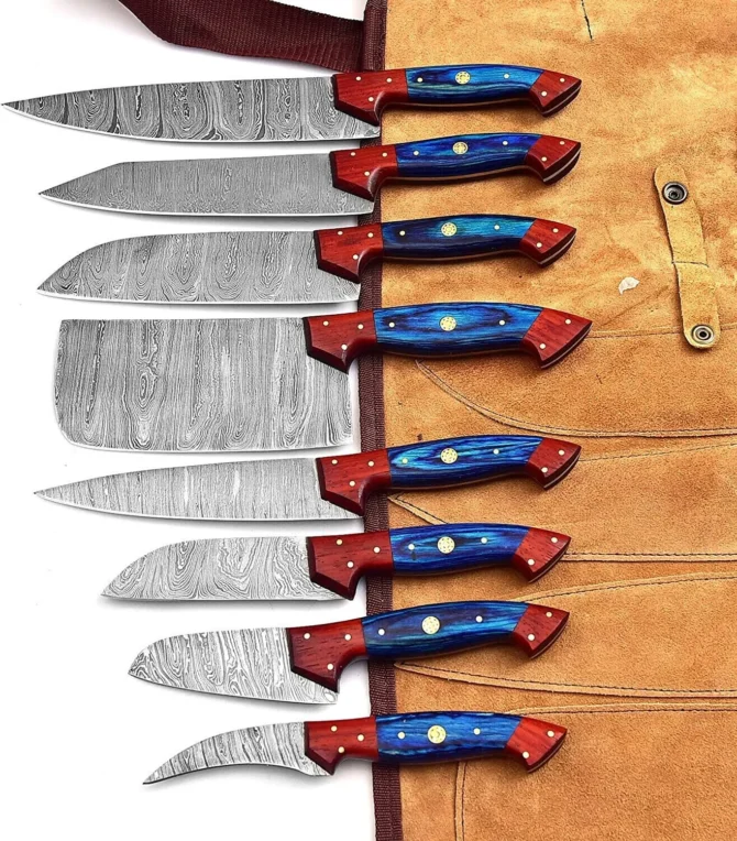 Handmade 8-Piece Damascus Steel Chef Knife Set – Professional Kitchen Knives with Leather Roll Bag (Copy)