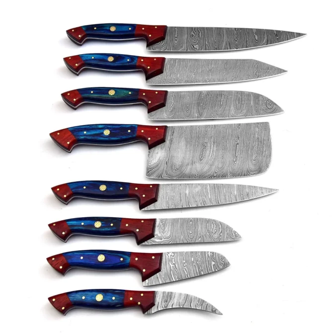 Handmade 8-Piece Damascus Steel Chef Knife Set – Professional Kitchen Knives with Leather Roll Bag (Copy)