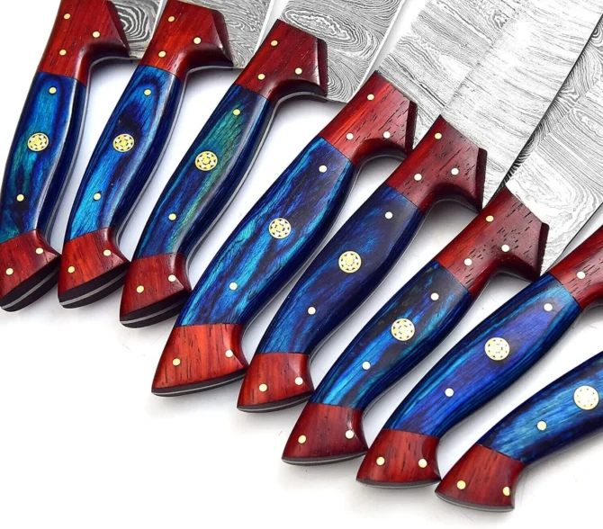 Handmade 8-Piece Damascus Steel Chef Knife Set – Professional Kitchen Knives with Leather Roll Bag (Copy)