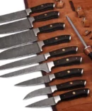 Damascus Chef Knife Set – Premium Wenge Wood Handle with Leather Roll Bag