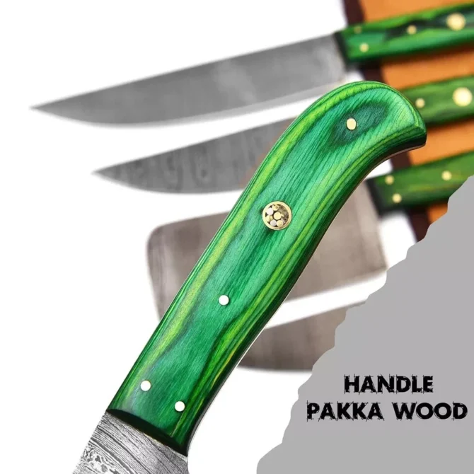 Damascus Steel Chef Knife Set – 5 Pc Handmade Kitchen Knives with Leather Roll Bag, Sharp Blades & Durable Handle