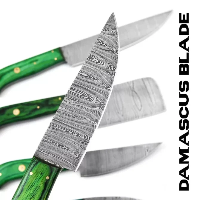 Damascus Steel Chef Knife Set – 5 Pc Handmade Kitchen Knives with Leather Roll Bag, Sharp Blades & Durable Handle