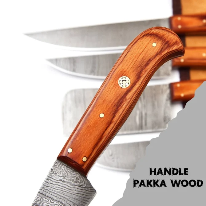 Damascus Steel Chef Knife Set – 5 Pc Handmade Kitchen Knives with Leather Roll Bag, Sharp Blades & Durable Handle