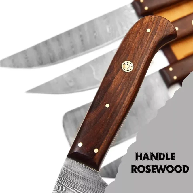 Damascus Steel Chef Knife Set – 5 Pc Handmade Kitchen Knives with Leather Roll Bag, Sharp Blades & Durable Handle