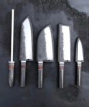5-Piece Hand Forged D2 Steel Chef Knife Set with Black Wood Handles & Leather Roll Bag