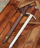 Medieval Crusader Sword with Leather Scabbard – Hand-Forged Knight’s Sword