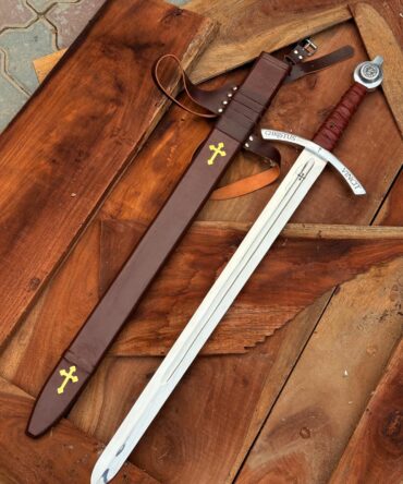 Medieval Crusader Sword with Leather Scabbard – Hand-Forged Knight’s Sword