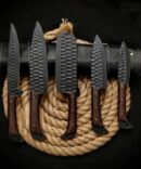 Black Coated D2 Steel Chef Knife Set 5-Piece with Walnut Wood Handles & Leather Roll Bag