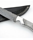 Handmade Damascus Steel Knife with Leather Sheath