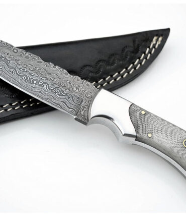 Handmade Damascus Steel Knife with Leather Sheath