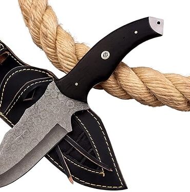 Hand Forged Damascus Steel Hunting Knife with Wenge Wood Handle - Rain Drops Pattern