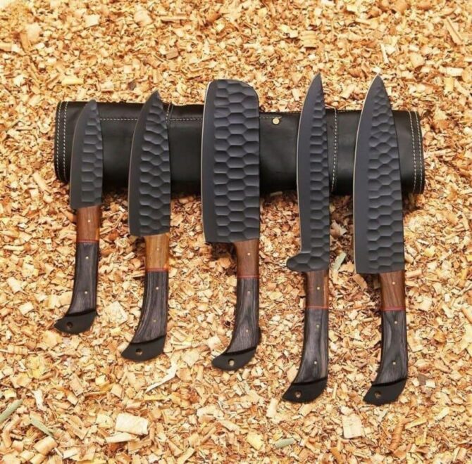 Professional D2 Steel Chef Knife Set with Leather Roll Bag