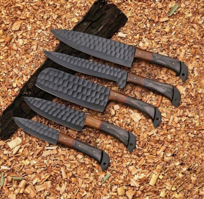 Professional D2 Steel Chef Knife Set with Leather Roll Bag