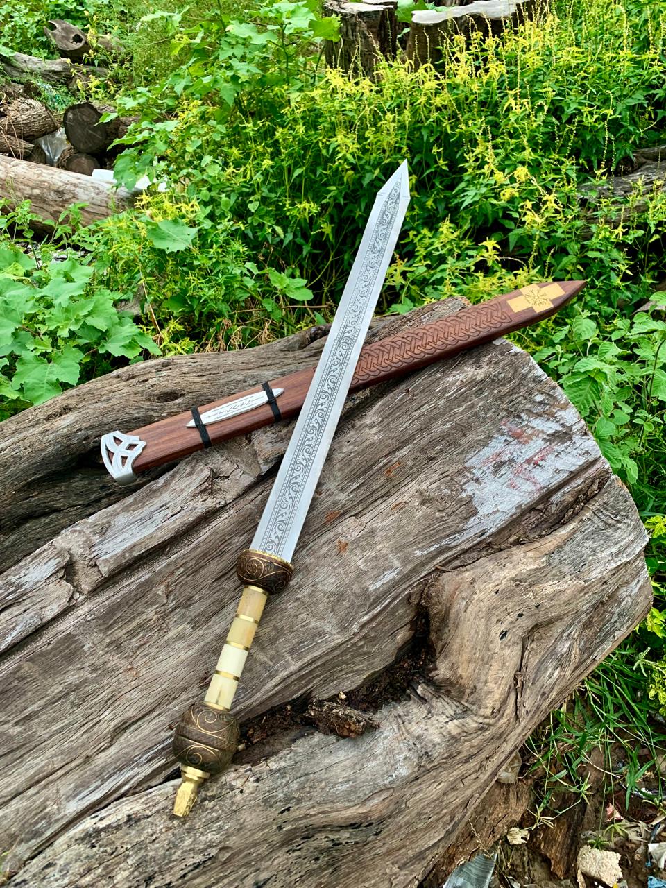 Hand-Engraved Runic Gladius Sword - Viking & Roman Collector Blade