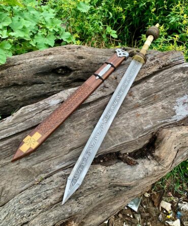 Hand-Forged Celtic Knot Sword | Engraved High Carbon Steel Blade & Wood Handle