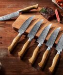 6-Piece Hand Forged Damascus Steel Utility/Steak Knife Set (Rust Resistant)