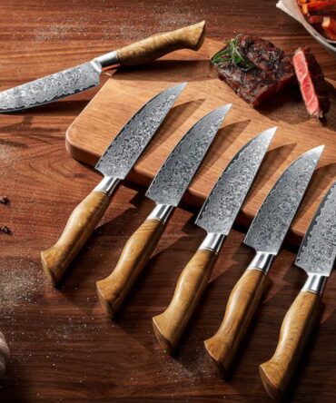 6-Piece Hand Forged Damascus Steel Utility/Steak Knife Set (Rust Resistant)