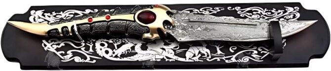 Fantasy Collectible Knife – Dragon Claw Design with Damascus Style Blade
