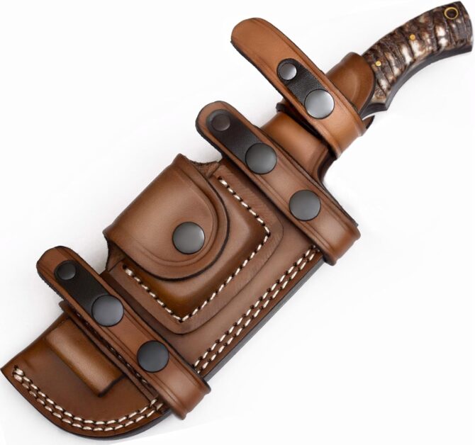 D2 Steel Hunting Knife with Genuine Ram Horn Handle & Leather Sheath