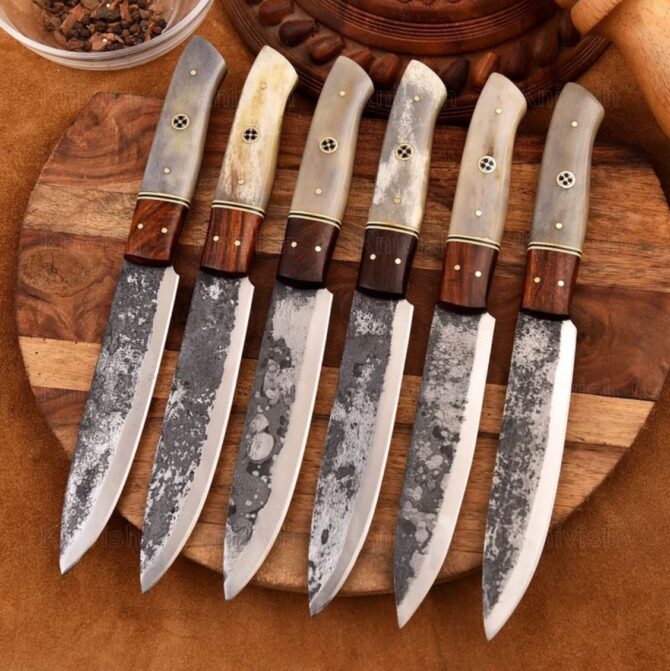 6-Piece Hand Forged D2 Steel Chef Knife Set with Bone & Walnut Wood Handles