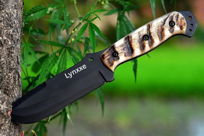 D2 Steel Tactical/Survival Knife with Genuine Ram Horn Handle & Leather Sheath