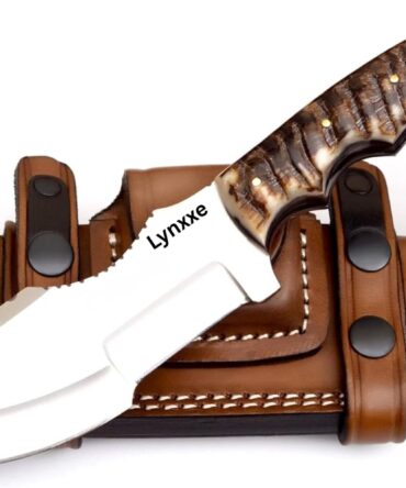 D2 Steel Hunting Knife with Genuine Ram Horn Handle & Leather Sheath