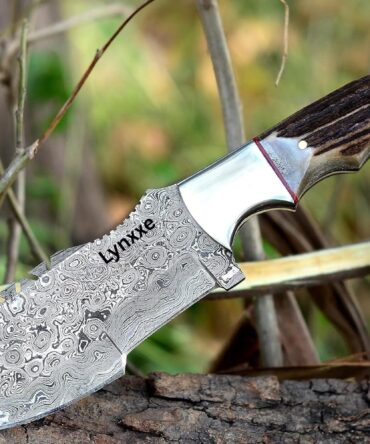 Hand Forged Damascus Steel Tracker Knife with Genuine Stag Horn Handle & Sheath