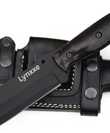 Tactical Black Coated D2 Steel Survival Knife with Natural Horn Handle & Multi-Carry Leather Sheath