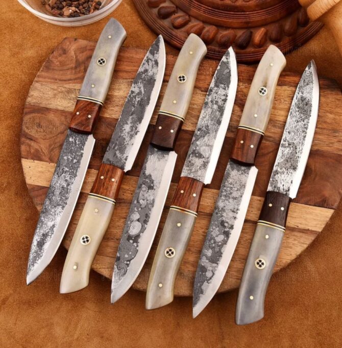 6-Piece Hand Forged D2 Steel Chef Knife Set with Bone & Walnut Wood Handles