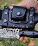 Hand Forged Damascus Steel Hunting Knife with Natural Horn Handle & Sheath
