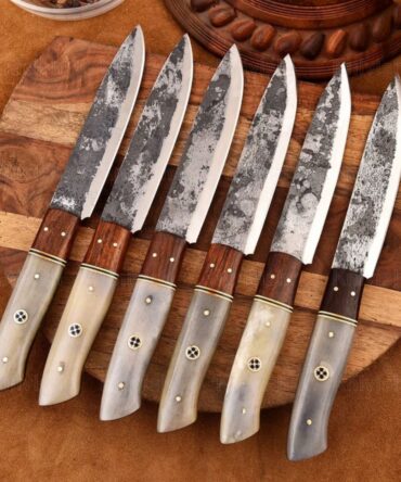 6-Piece Hand Forged D2 Steel Chef Knife Set with Bone & Walnut Wood Handles