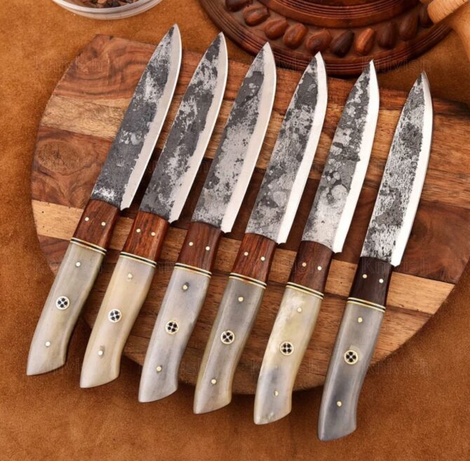 6-Piece Hand Forged D2 Steel Chef Knife Set with Bone & Walnut Wood Handles