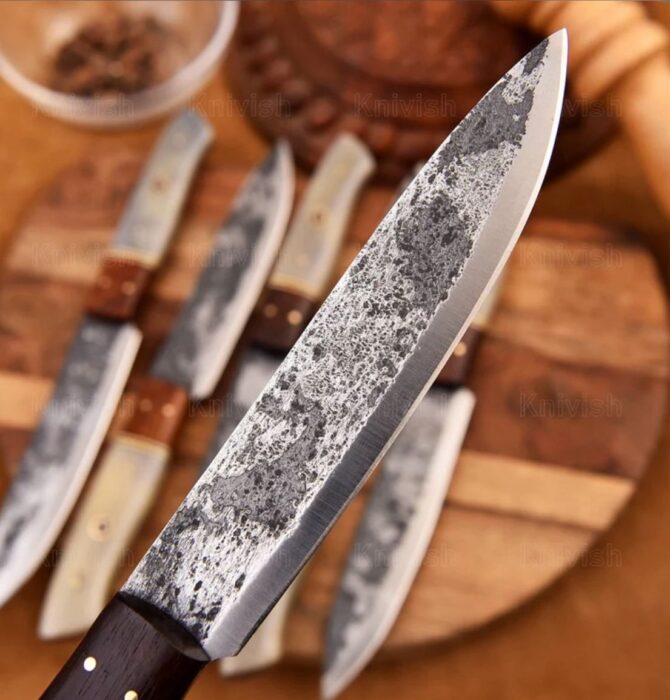 6-Piece Hand Forged D2 Steel Chef Knife Set with Bone & Walnut Wood Handles
