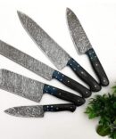5-Piece Hand Forged Damascus Steel Chef Knife Set with Leather Roll Bag