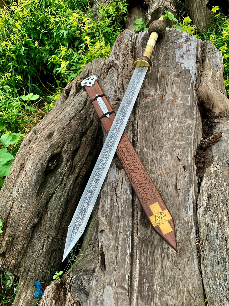 Hand-Engraved Runic Gladius Sword - Viking & Roman Collector Blade