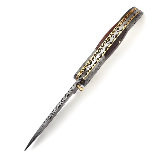 Hand-Forged Damascus Liner Lock Folding Knife - Ram Horn Handle & Damascus Bolster