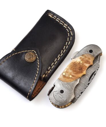 Hand-Forged Damascus Back Lock Folding Knife - Ram Horn Handle & Damascus Bolster
