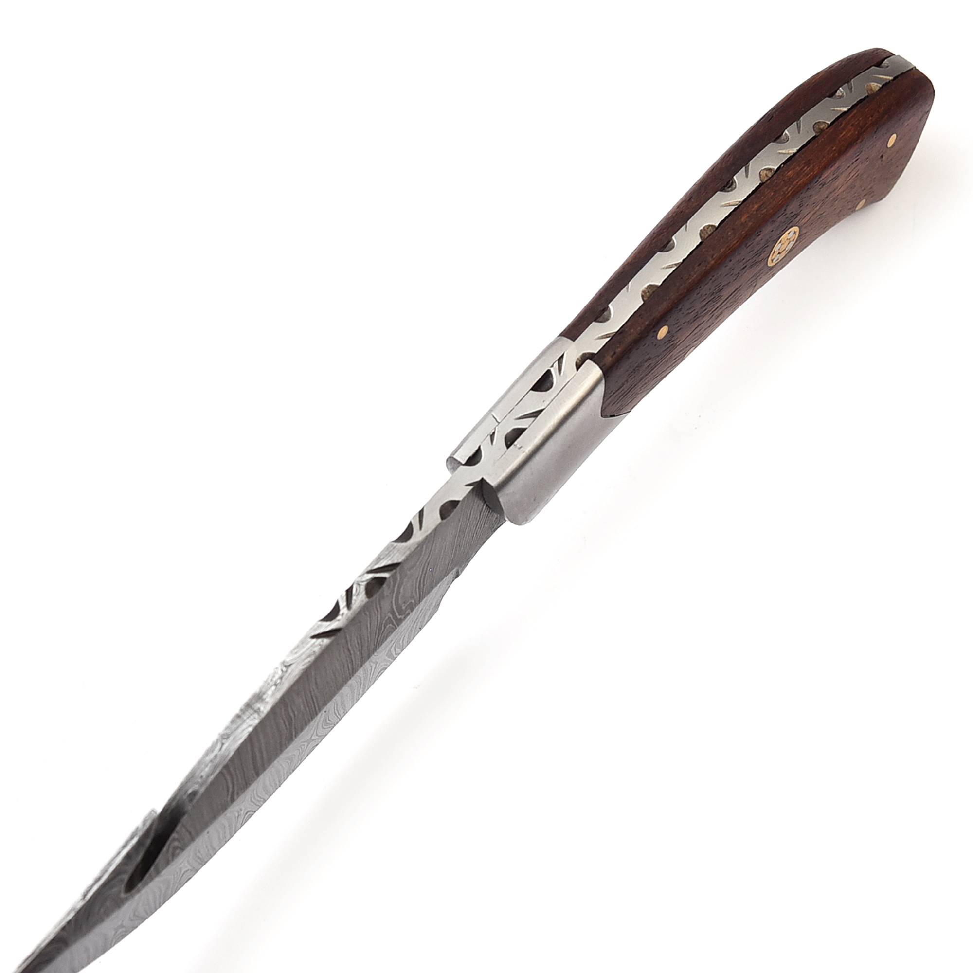Custom Hand-Forged Damascus Hunting Knife - Fixed Blade with Rosewood Handle & Leather Sheath