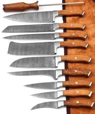 10-Piece Hand Forged Damascus Steel Chef Knife Set with Natural Wenge Wood Handles