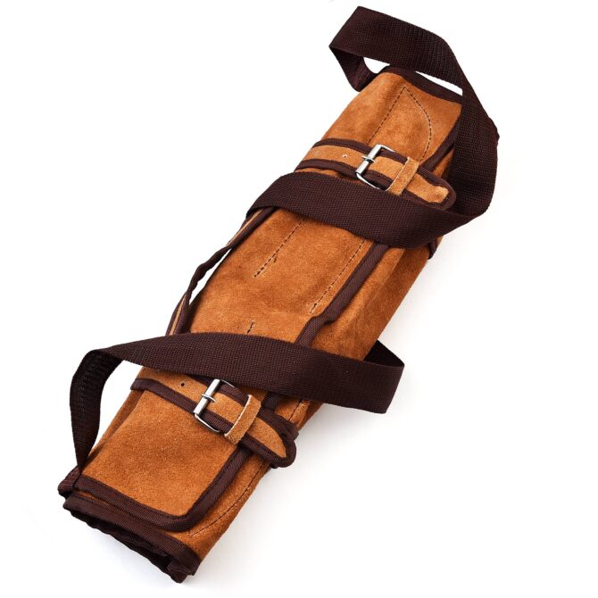 Professional Hand Forged Damascus Steel Chef Knife Set with Wenge Wood Handles & Leather Roll Bag
