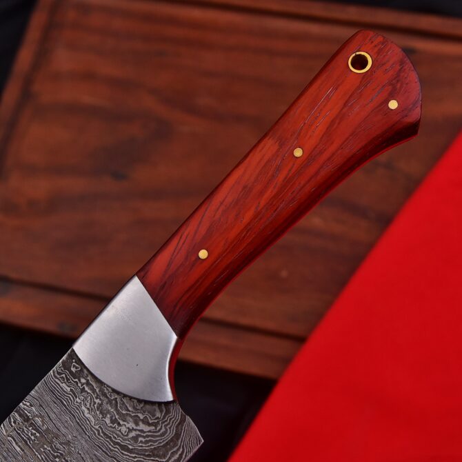 Hand-Forged Damascus Steel Chef Knife - Red Padauk Wood Handle & Stainless Bolster