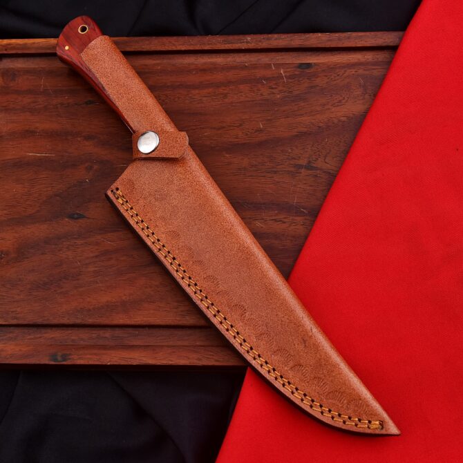 Hand-Forged Damascus Steel Chef Knife - Red Padauk Wood Handle & Stainless Bolster