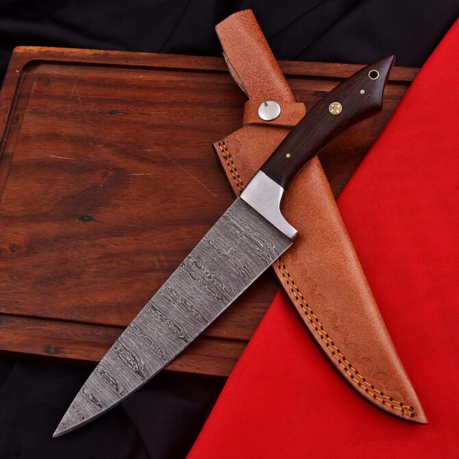 Hand-Forged Damascus Steel Chef Knife - Wenge Wood Handle & Stainless Steel Bolster