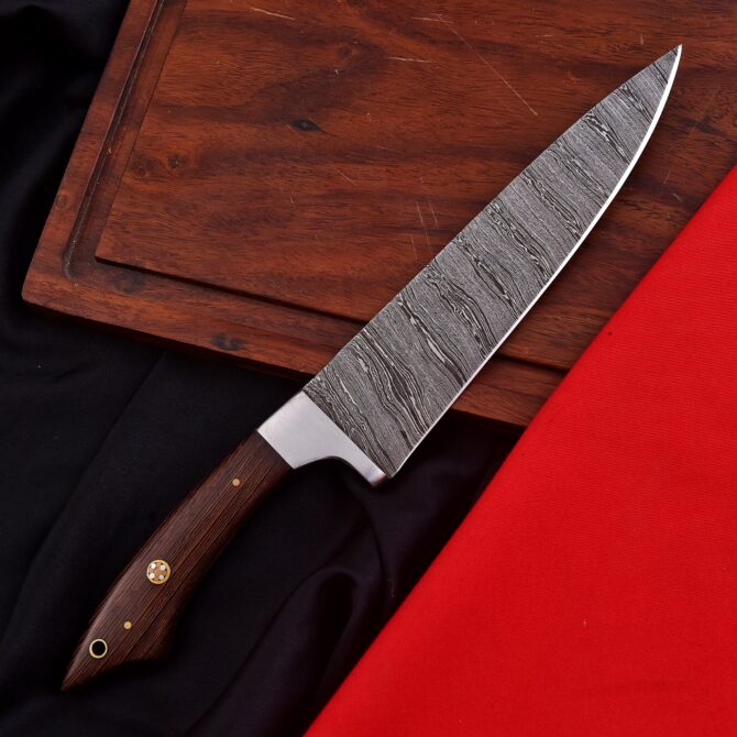 Hand-Forged Damascus Steel Chef Knife - Wenge Wood Handle & Stainless Steel Bolster