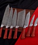 Premium 7-Piece Damascus Steel Chef Knife Set – Red Padauk Handles & Stainless Bolsters