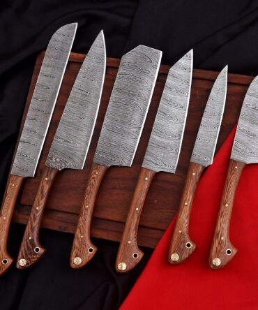 6-Piece Hand Forged Damascus Steel Chef Knife Set with Natural Wood Handles