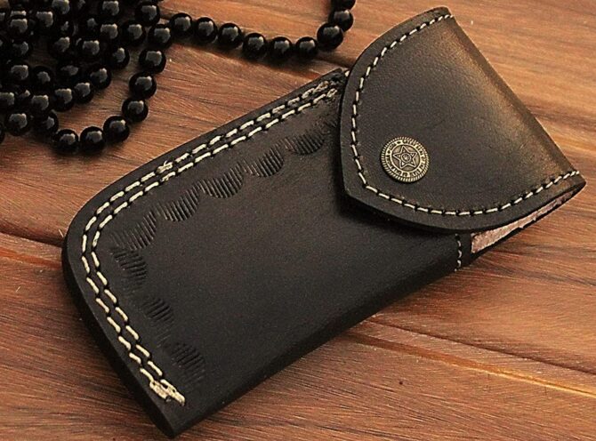 Hand-Forged Damascus Folding Pocket Knife - Genuine Bone Handle EDC with Leather Sheath